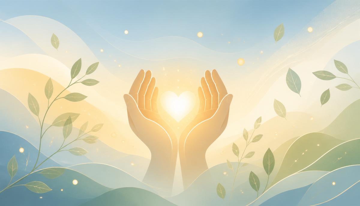 Twee handen houden een warm lichtend hart vast, symbolisch voor het samen herstellen van seksueel trauma bij Praktijk Levenswerk