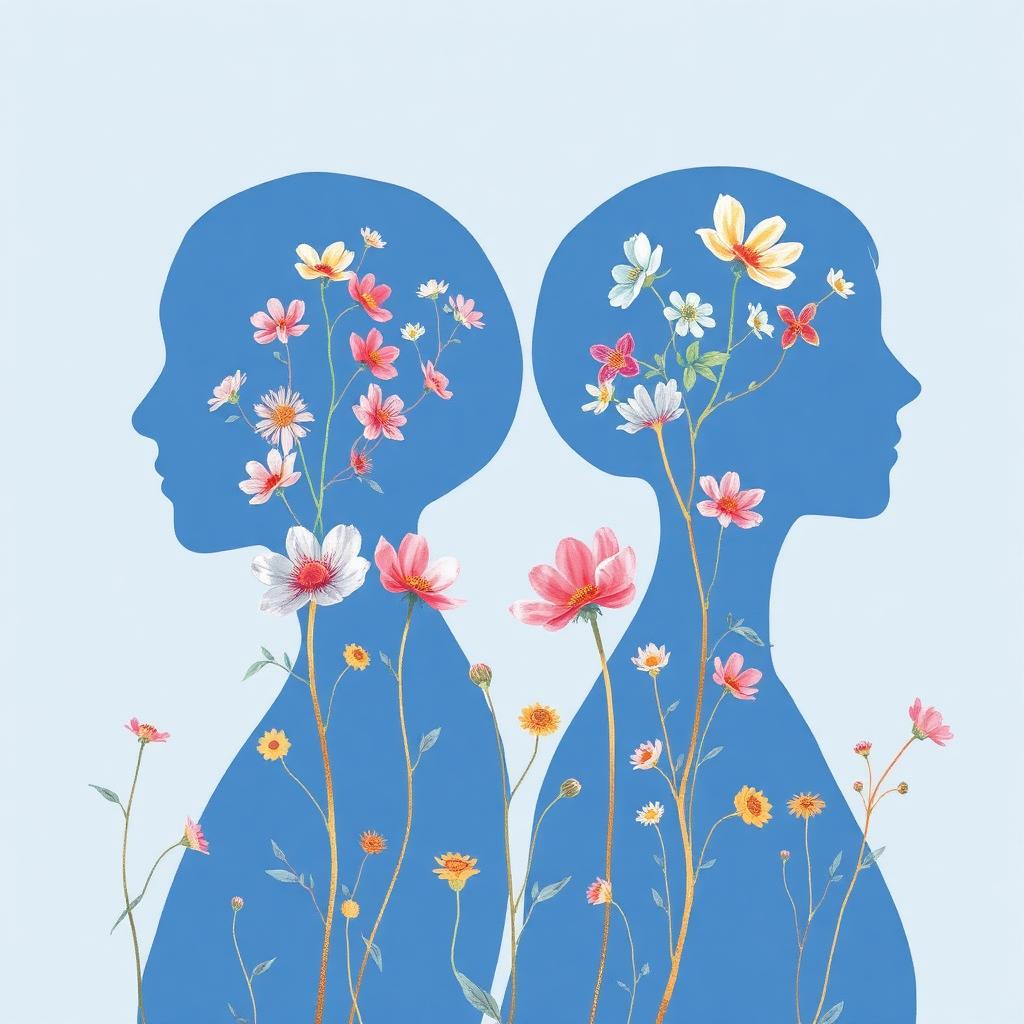 Illustratie van hersenen met bloeiende bloemen, symbool voor herstel en neuroplasticiteit na seksueel trauma