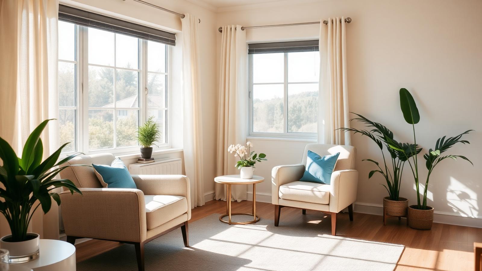 Lichte therapiekamer met twee fauteuils bij het raam voor psychosociale therapie in Musselkanaal